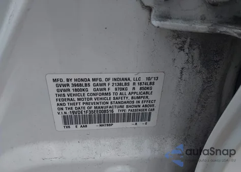 2014 Acura Ilx 2.0L из США, поврежденный, VIN 19VDE1F35EE008516